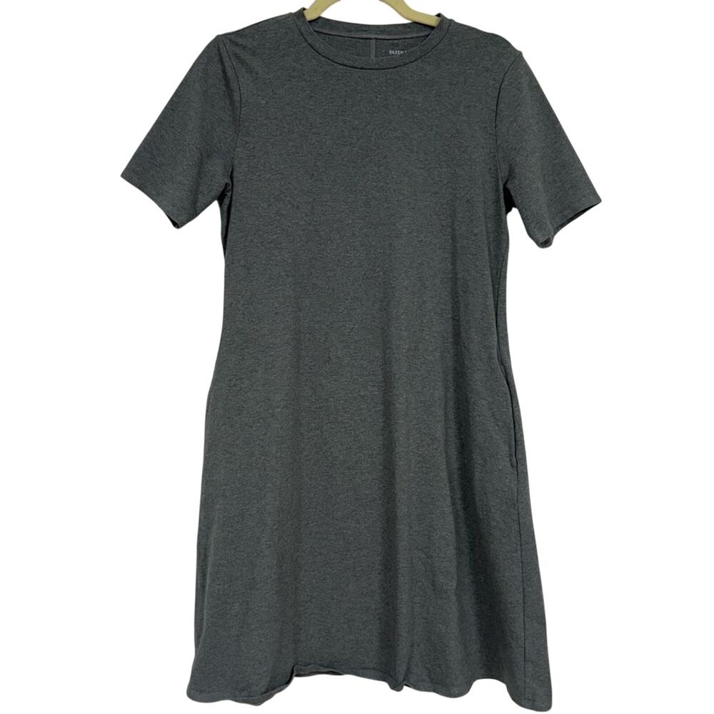 Eileen Fisher Grey Short Sleeve Jersey Knit Mini Dress Womens S Stretch Comfort